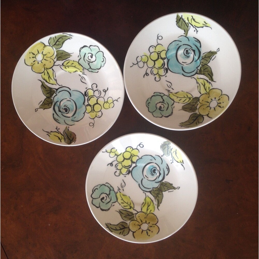 JOHNSON Brothers Ironstone MONTEREY Floral Aqua Saucers set of 3 VINTAGE